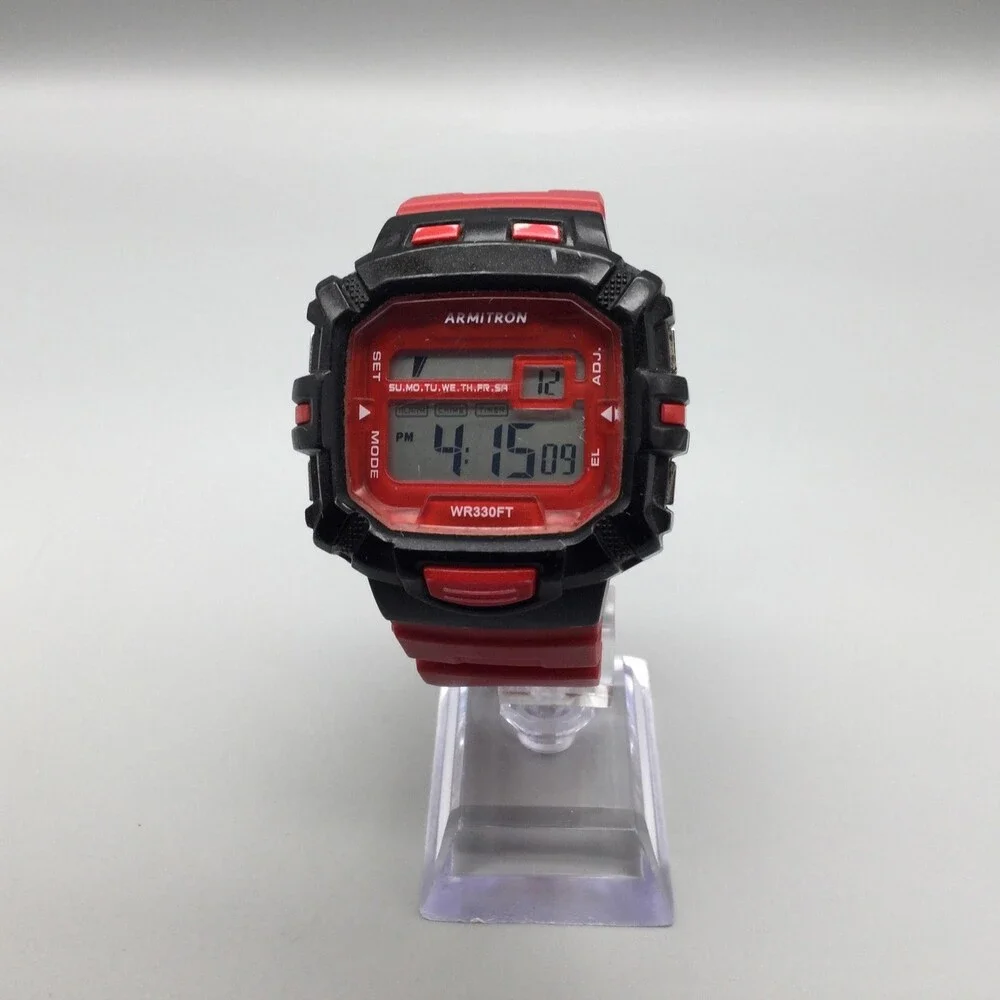 Armitron Pro Sport 40/8244 Mens Watch 48mm Red Black Digital 100M New Battery